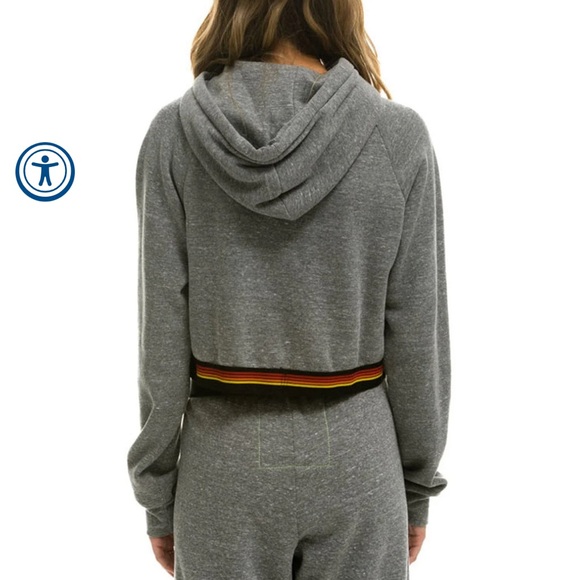 NWOT Aviator Nation Logo Stripe Crop Pullover Hoodie - Picture 8 of 8